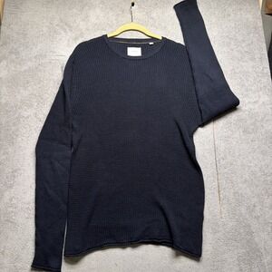 Billy Reid Cashmere Blend Crew Neck Sweater Men's Large Navy Waffle Knit